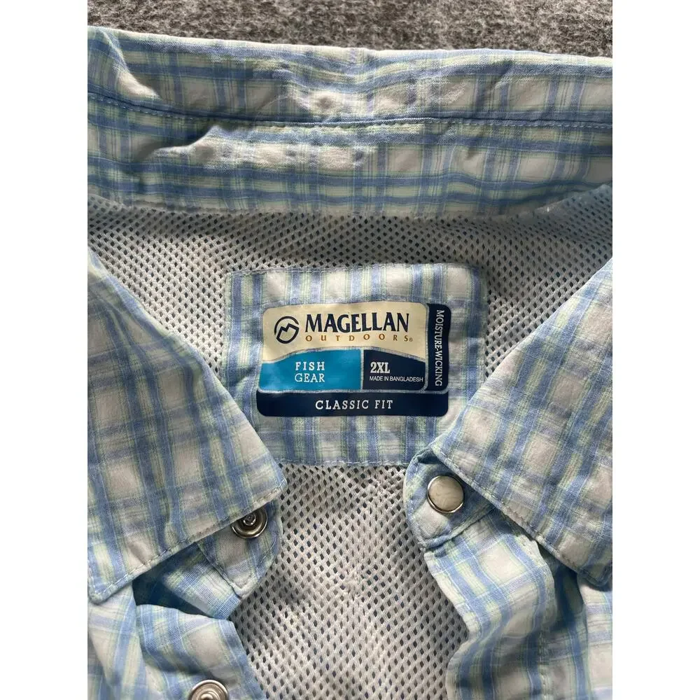 Magellan Outdoors Blue Plaid Short Sleeve Button up Shirt Men's Size 2XL